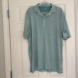 Johnnie O teal colored striped gold polo from Northern Spy